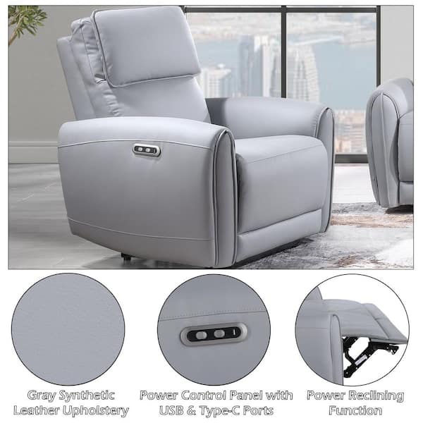 Acme Furniture Aura Gray Faux Leather Recliner with Power Motion