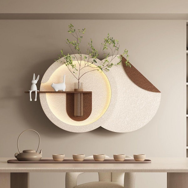 24 in. x 41 in. Light Coffee 3D Art Sculpture Wall Decor with Simulated  Greenery, Glass Vase, Rabbit Statue, 3-Color LED CCWP389345 - The Home Depot