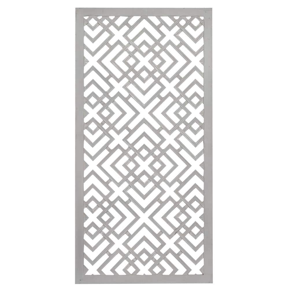 Gray Geometric Carved Wood Wall Decor with Gold Trim