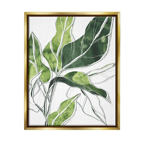 The Stupell Home Decor Collection Expressive Palm Linework Green Pop Detail by June Erica Vess Floater Frame Nature Wall Art Print 17 in. x 21 in.