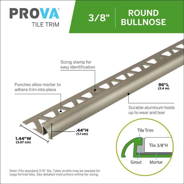 Pewter 1.44 in. W x 96 in. L Aluminum 3/8 in. Bullnose Trim