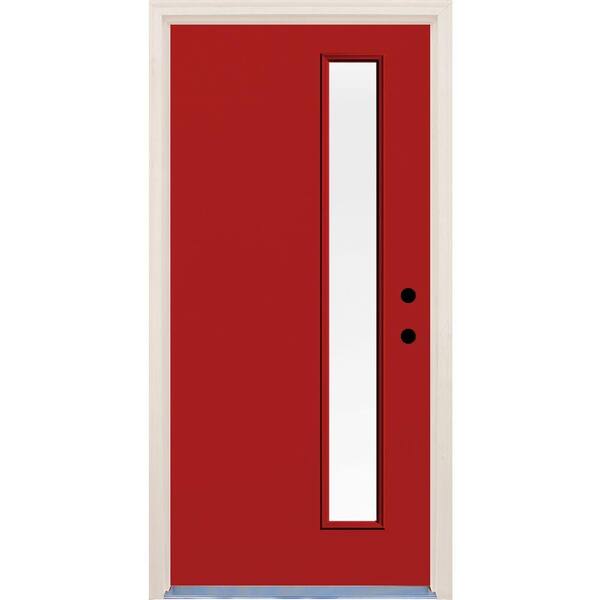 Builders Choice 36 in. x 80 in. Left-Hand Engine 1 Lite Clear Glass Painted Fiberglass Prehung Front Door with Brickmould