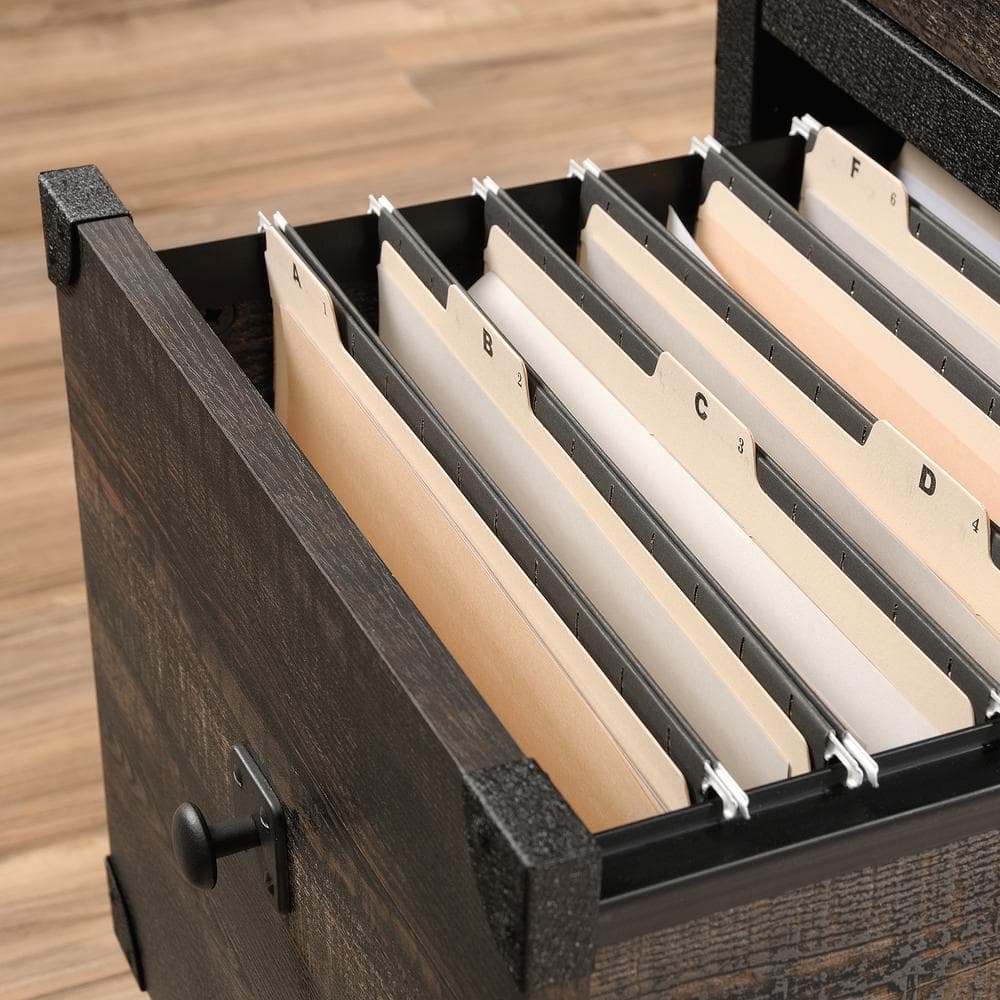 Carbon Oak 2-Drawer Mobile Pedestal with Powder-Coated Metal Frame