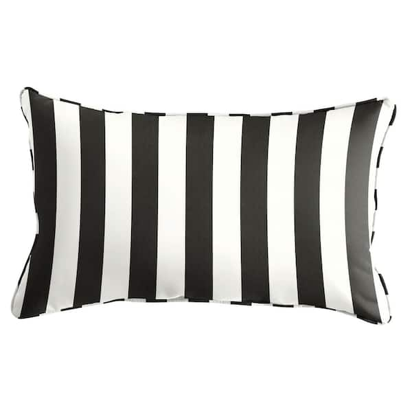 SORRA HOME Sunbrella Black White Stripe Rectangular Outdoor Knife Edge Lumbar Pillow