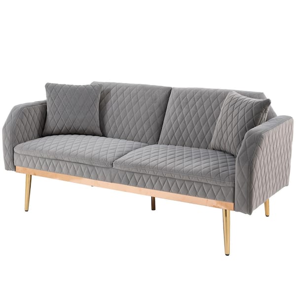 Unbranded 66 in. Gray Velvet 2-Seat Sleeper Loveseat with Arms