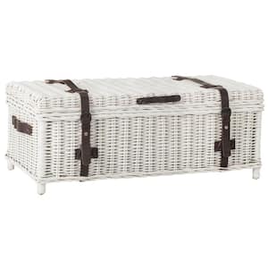 Navarro 46 in. White Wicker Coffee Table with Lift Top