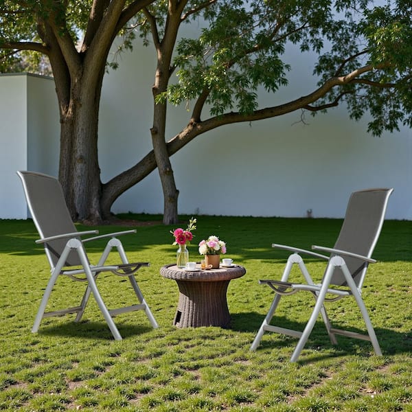 2-Piece Aluminium Outdoor Recliner with Textilene Fabric, Adjustable Folding High Back Patio Chairs, Dark Gray