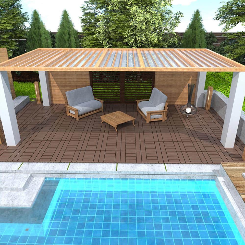 Brown 12'' x 12'' Polypropylene Interlocking Deck Tiles
