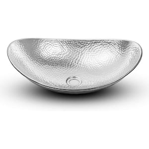 19 in. Monarch Hand Hammered Harbor Silver Metal Oval Vessel Sink