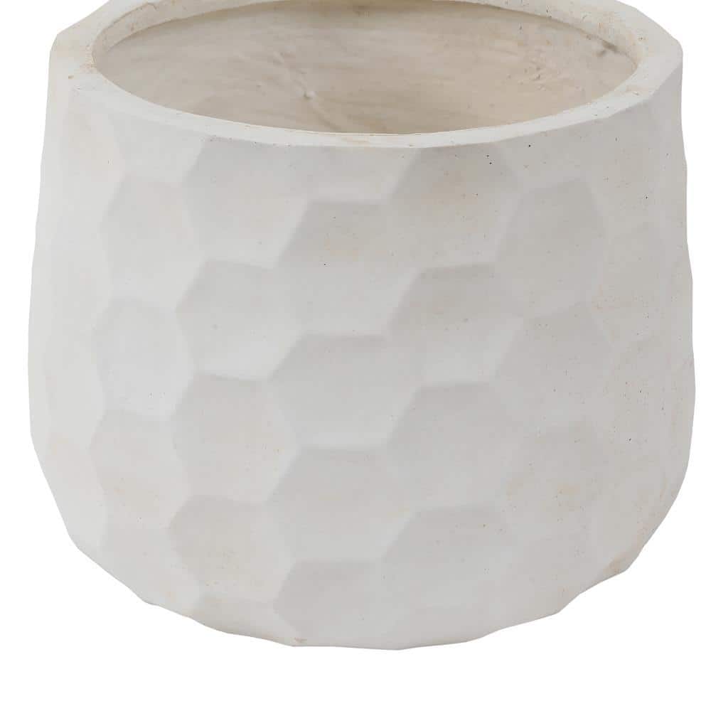 Matte White Geo-Design 12.2" MgO Round Planter for Indoor & Outdoor