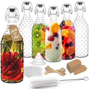 17 oz. Dotted Round Swing Top Glass Bottles with Funnel, Bottle Brush, Tags and Shrink Wrap Seals (Set of 6)