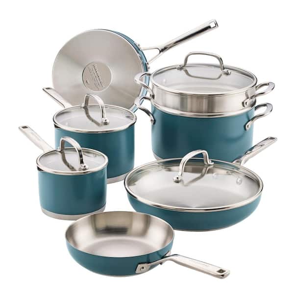 11-Piece Color-Finished Stainless Steel 3-Ply Base Agave Cookware Set