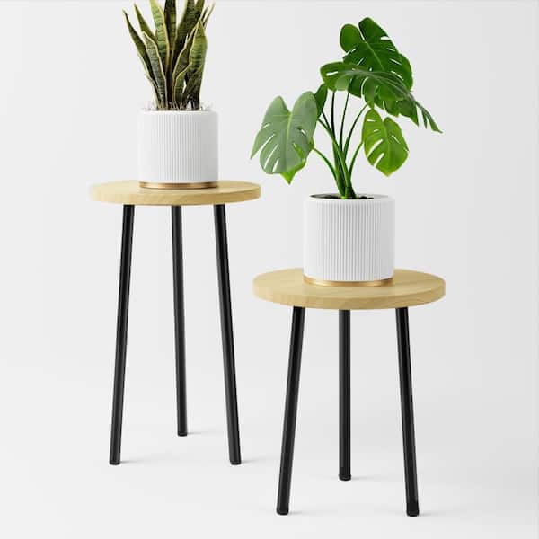 Burlywood Wood and Metal Indoor/Outdoor Adjustable Corner Plant Stand (2-Pack)