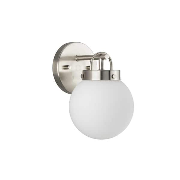 Silverdale Collection 1-Light Brushed Nickel Soft Modern Wall Sconce for Bathrooms and Powder Rooms
