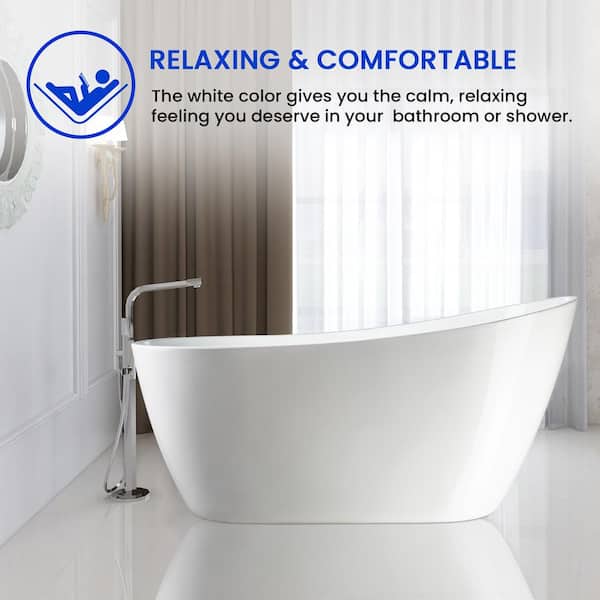 Vanity Art Limoges 55 in. Acrylic Flatbottom Bathtub in White/Polished Chrome