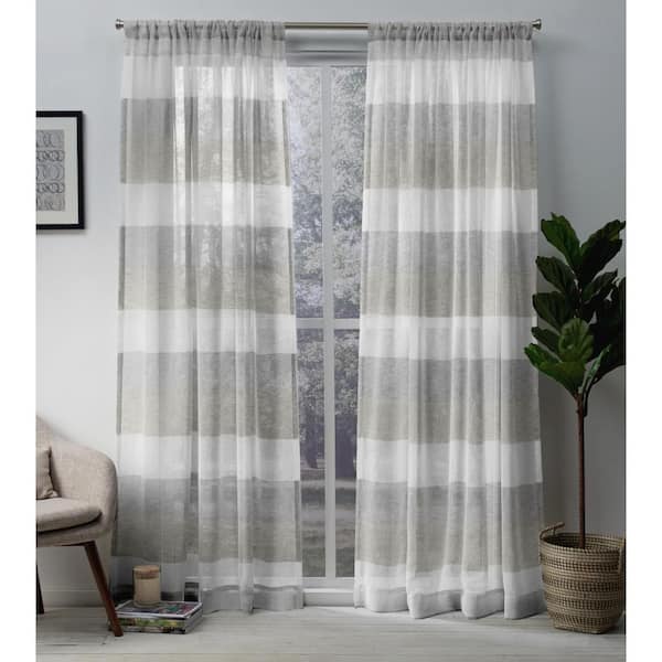 EXCLUSIVE HOME Bern Dove Grey Stripe Sheer Rod Pocket Curtain, 54 in. W x 84 in. L (Set of 2)
