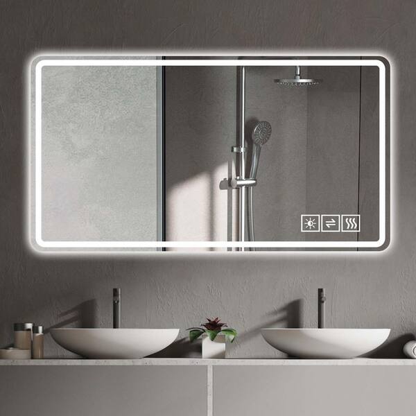 Unbranded 48 in. W x 32 in. H Rectangular Frameless Anti-fog Dimmable Wall Bathroom Vanity Mirror in Clear with LED Lights