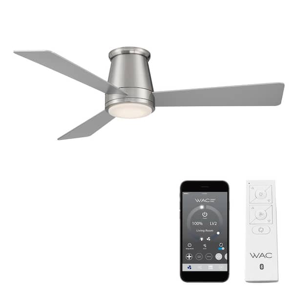 WAC Lighting 52 in. LED Brushed Nickel Hug Indoor and Outdoor 3-Blade Smart Flush Mount Ceiling Fan with 3000K Light Kit and Remote