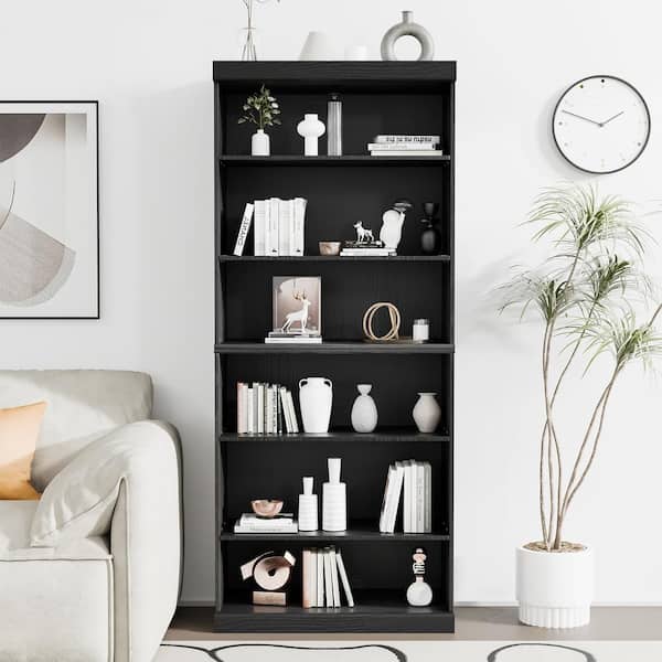 Lirago 72 in. Tall Black Wood 4-Shelf Standard Bookcase with Adjustable Shelves