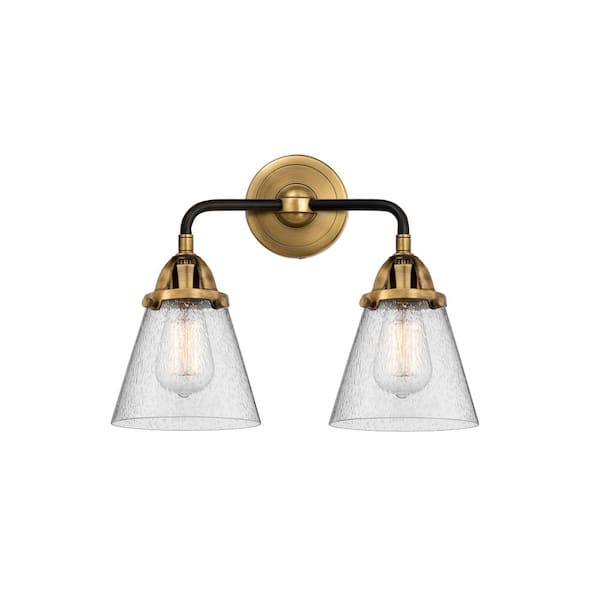 Cone 14.25 in. Black Antique Brass, Seedy Vanity Light with Clear Glass Shade