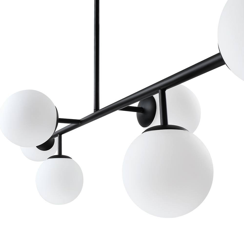 Matte Black Linear Sputnik Chandelier with Frosted Glass Globes