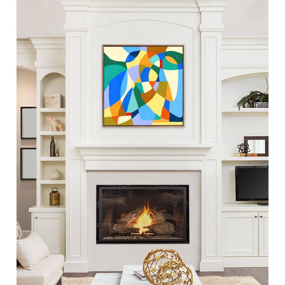 30"x30" Colorful Abstract Canvas Art with Gold Beaded Frame