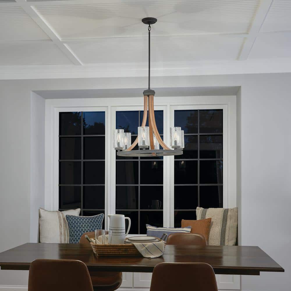 Elegant Midnight Oak 6-Light Chandelier with Antique Glass Accents