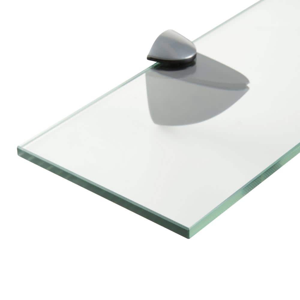 Clear Glass Floating Legacy Wall Shelf, 25" Silver Bracket