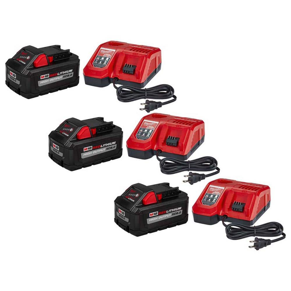 M18 18-Volt Lithium-Ion HIGH OUTPUT Starter Kit with (3) XC 8.0Ah Batteries and (3) Rapid Chargers -  Milwaukee, 48-59-1880-x3