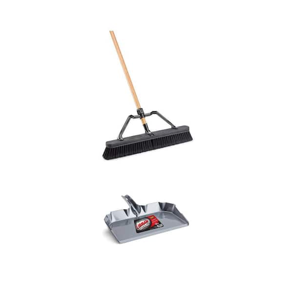 24 in. Push Broom with 60 in. Wood Handle and 17 in. Extra Wide Dust Pan Combo