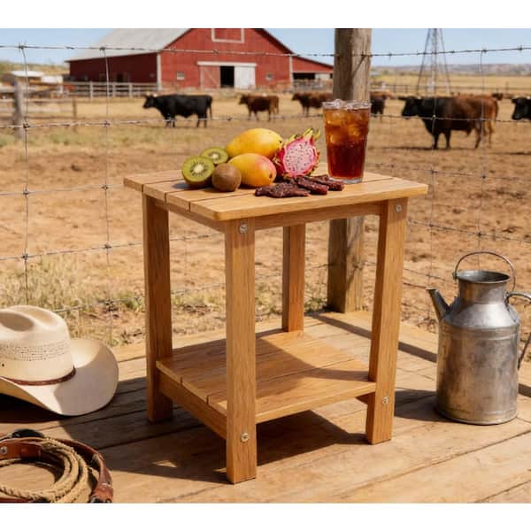 Wooden-textured imitation Outdoor Wood Side Table with a small