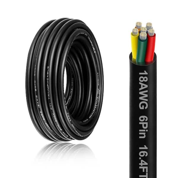 16.4 ft. 18-Gauge 6 Conductor Black PVC Stranded Thermostat Wire for LED Lighting Automotive Garden Speaker