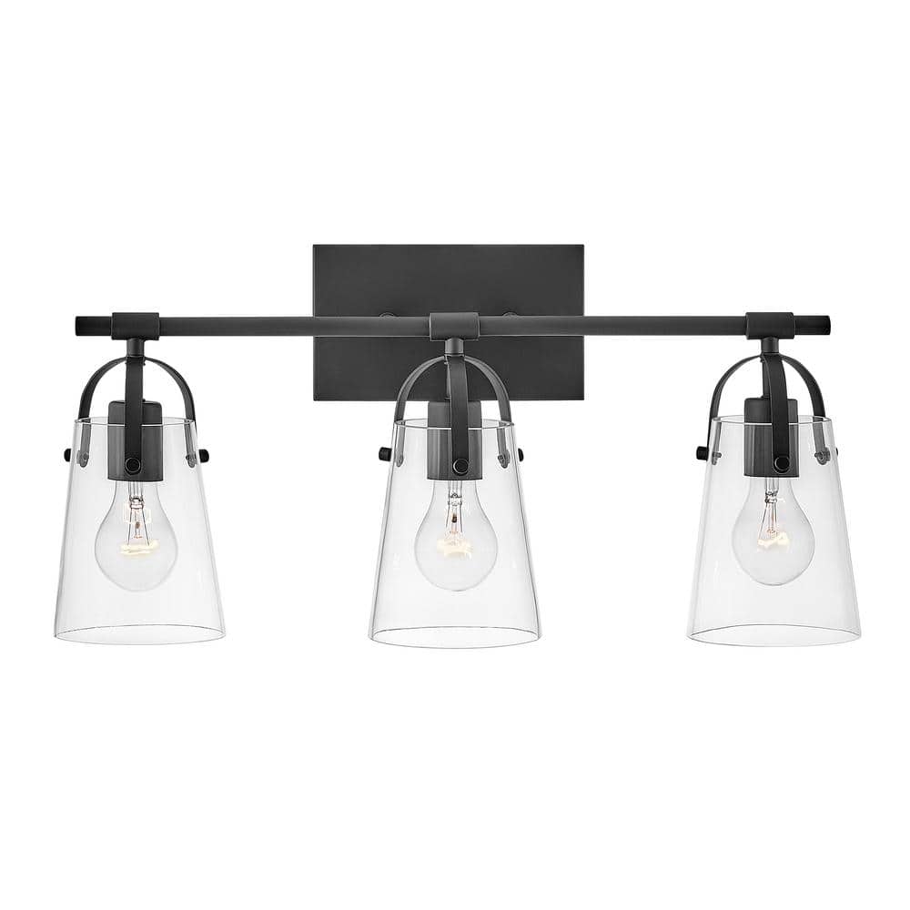 Foster Black and Clear Glass 3-Light Vanity Fixture