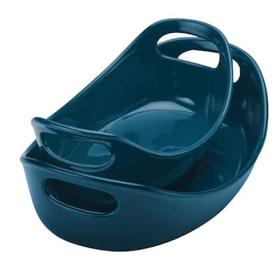 Ceramics 2-Piece Marine Blue Bubble and Brown Oval Baker Set