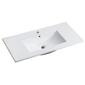 36 in. Drop-in Ceramic Bathroom Sink in White with Faucet Hole and Drainage Hole