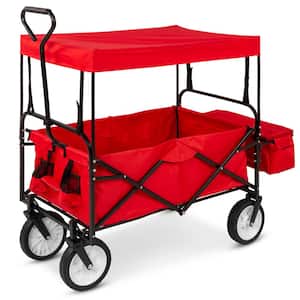 24 in. x 39 in. Utility Cargo Wagon Foldable Cart w/Removable Canopy, Cup Holders in Red