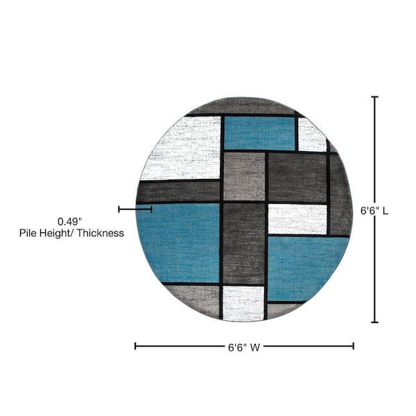 Contemporary Geometric Boxes Blue/Gray Indoor 6 ft. 6 in. Round Area Rug