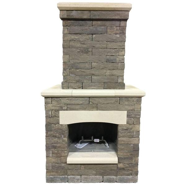 Oldcastle Avondale 53 in. x 33.5 in. x 99.5 in. Sienna Outdoor Fireplace