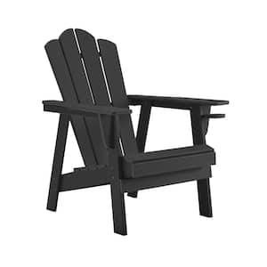 Durable Adirondack Chair Patio Chairs Fire Pit Chairs - HDPE Poly Lumber with Cup Holder All-Weather Resistant Black