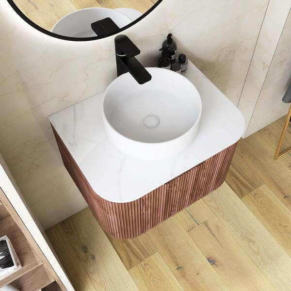 Yingze 24 in. Wall Mounted Single Sink Walnut Bath Vanity with