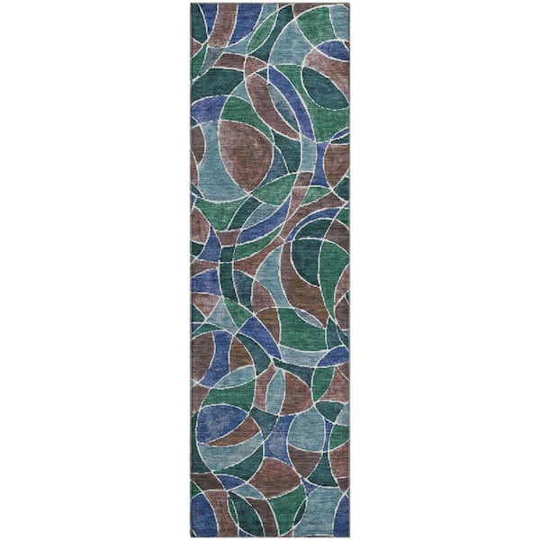 Mayfield Premium Machine Washable Abstract AMF2208 Blue 2 ft. x 7 ft. Runner Rug