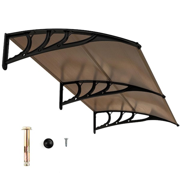 6.6 ft. x 3 ft. Coffee Outdoor Front Door Patio Overhang Awning for Sunlight Rain Snow Wind Protection