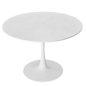 47.24 in. White Modern Round Outdoor Coffee Table with Solid Wood Grain Table Top, Metal Base