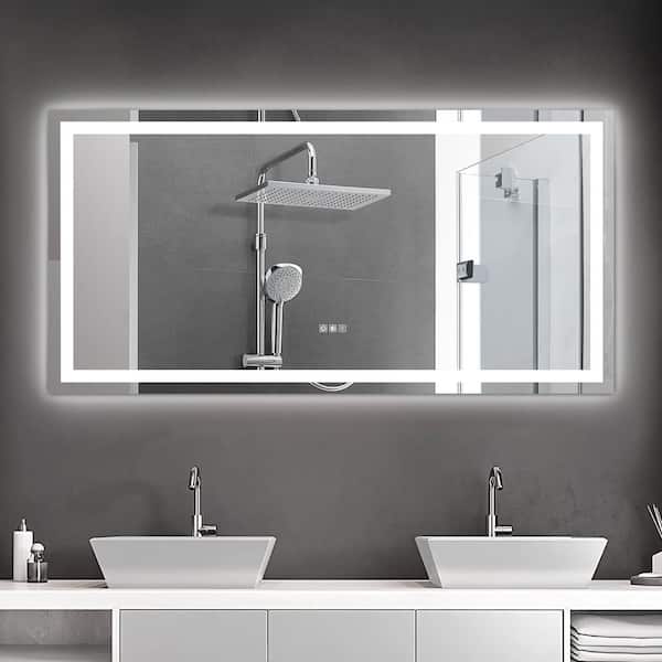 72 in. W x 36 in. H Large Rectangular Frameless 3 Colors Dimmable LED  Anti-Fog Memory Wall Mount Bathroom Vanity Mirror
