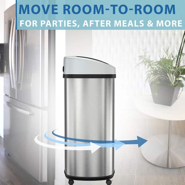 SensorCan 13 Gallon Touchless Sensor Odor Control System Stainless Steel Oval Shape Automatic Garbage Bin Base Model Trash Can