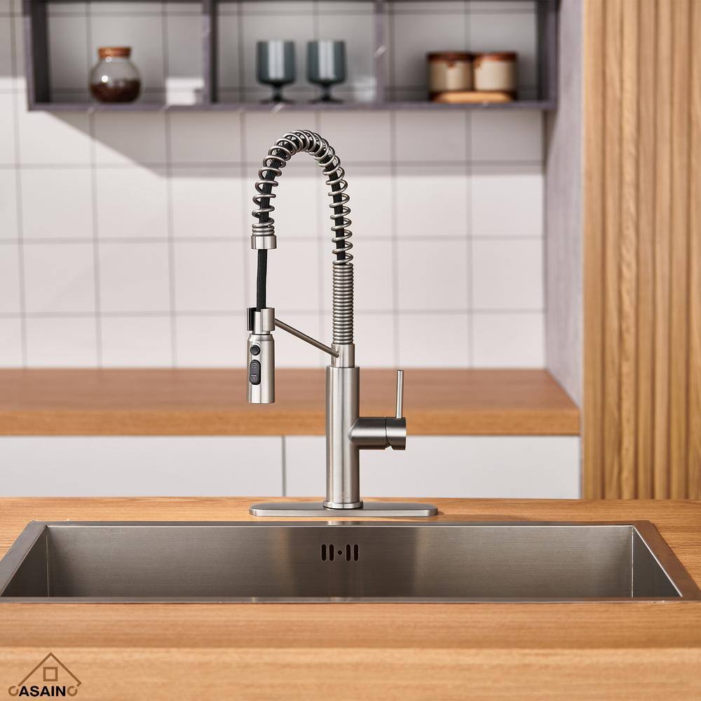 Brushed Nickel Pull Down Kitchen Faucet with Deck Plate