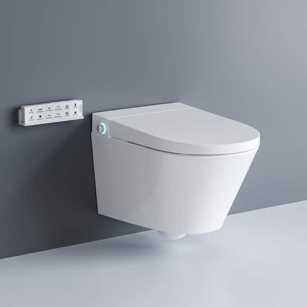 HOROW Wall Hung Elongated Smart Toilet Bidet in White with Auto Open, Auto Close, Heated Seat and Remote, No Tank, No Bracket
