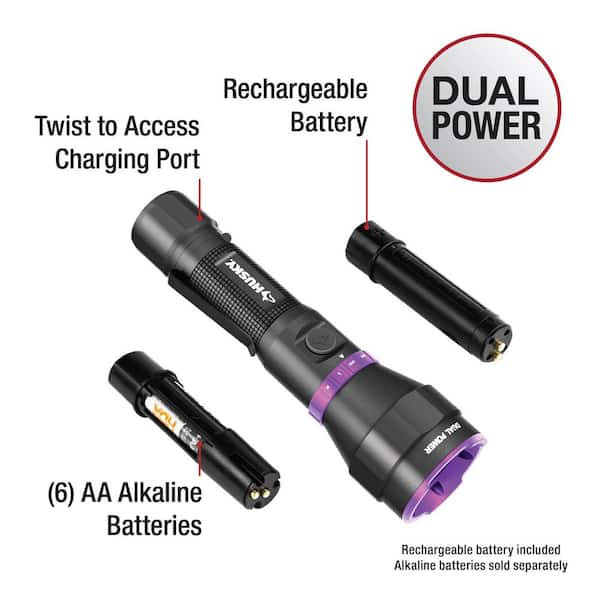 Husky 600 Lumens Dual Power LED Rechargeable Flashlight with UV
