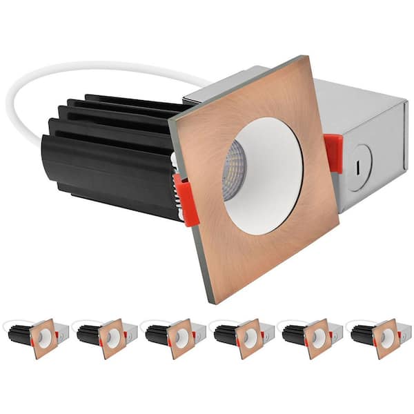 2 in. Integrated LED Recessed Canless Light with Square Copper Interchangeable Trim 5CCT, 1000LM, 15W, Dimmable 6 Pack