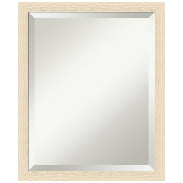 Amanti Art Woodgrain Stripe 18 in. x 22 in. Beveled Casual Rectangle Wood Framed Bathroom Wall Mirror in Brown